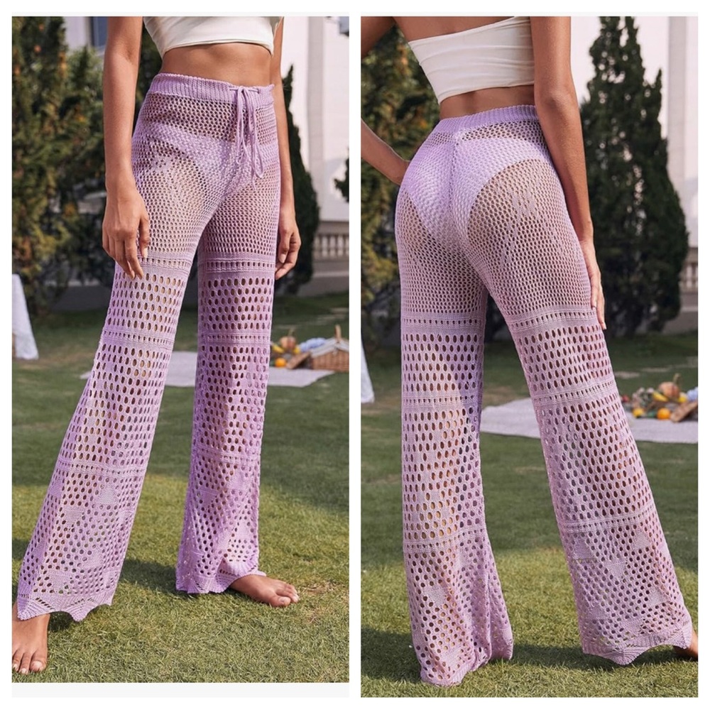 Boho crochet beach pants swim cover Tag Size Large